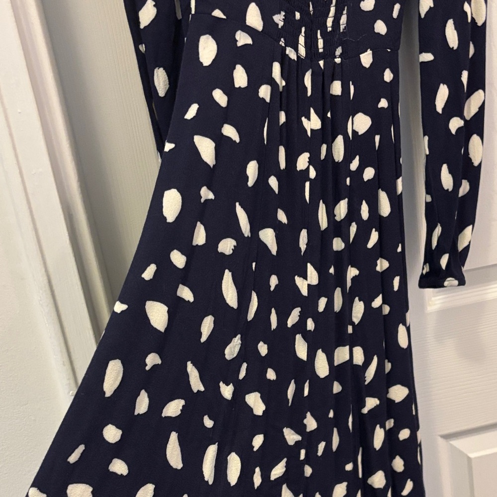 Reformation sigmund midi Navy and White Long Sleeve Dres - Picture 4 of 12